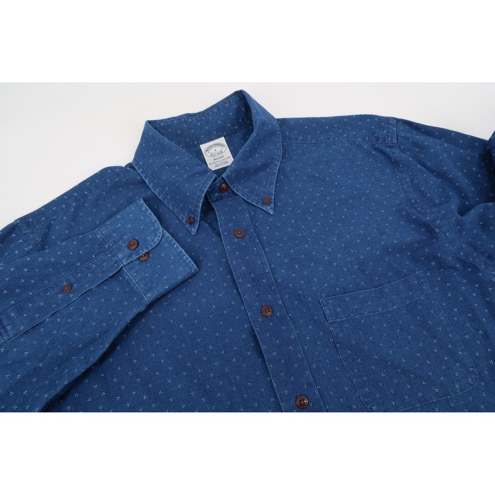 Brooks Brothers Regent Button Down Mens Large Blue Chambray Cotton Shirt